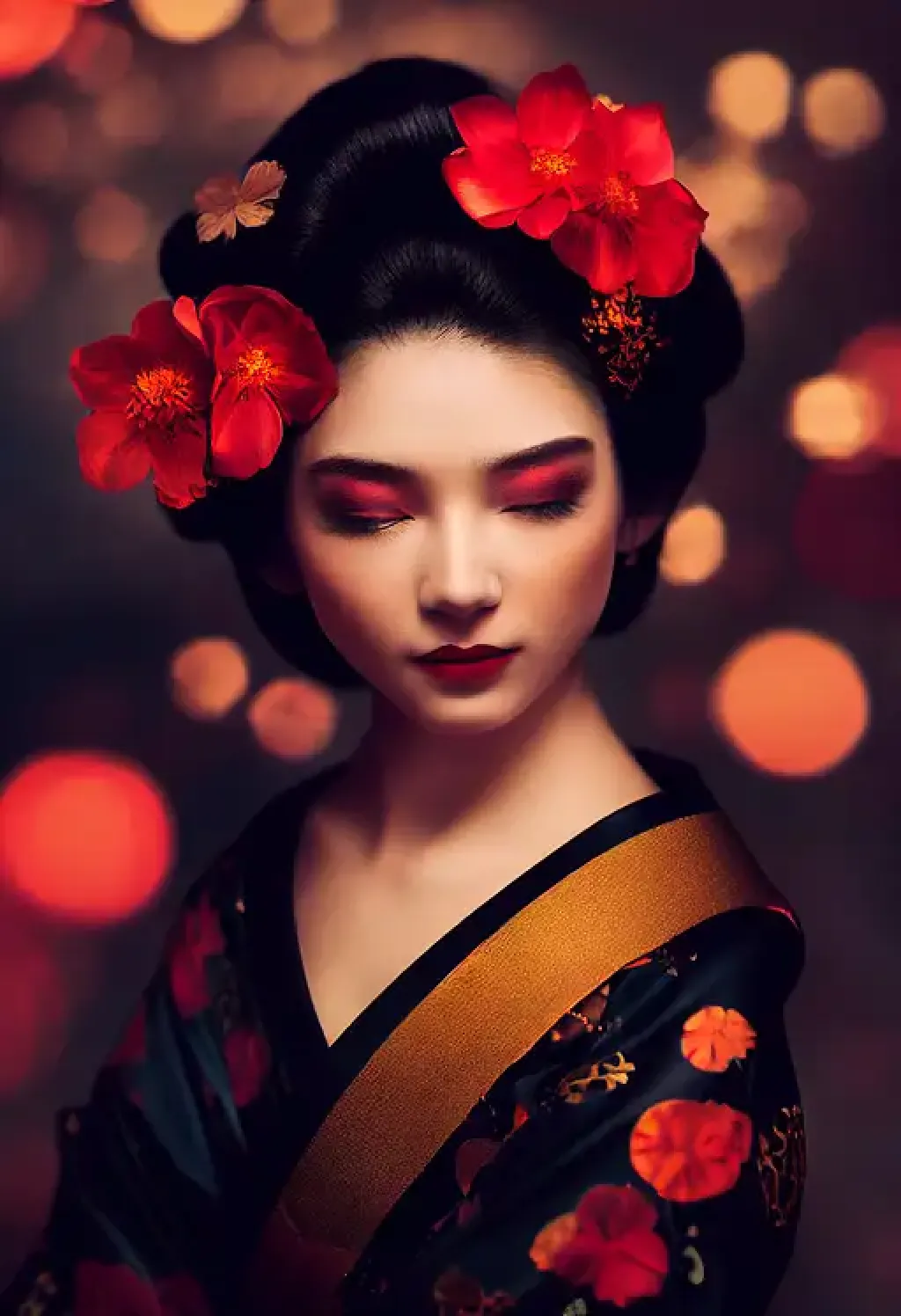 Geisha Rangoon stunning geisha, black red kim【Midjourney中国】