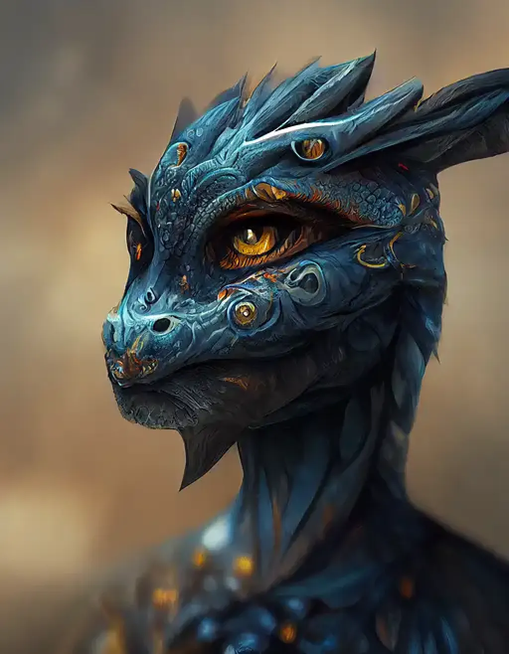 blue dragonborn, portrait, dnd【Midjourney中国】